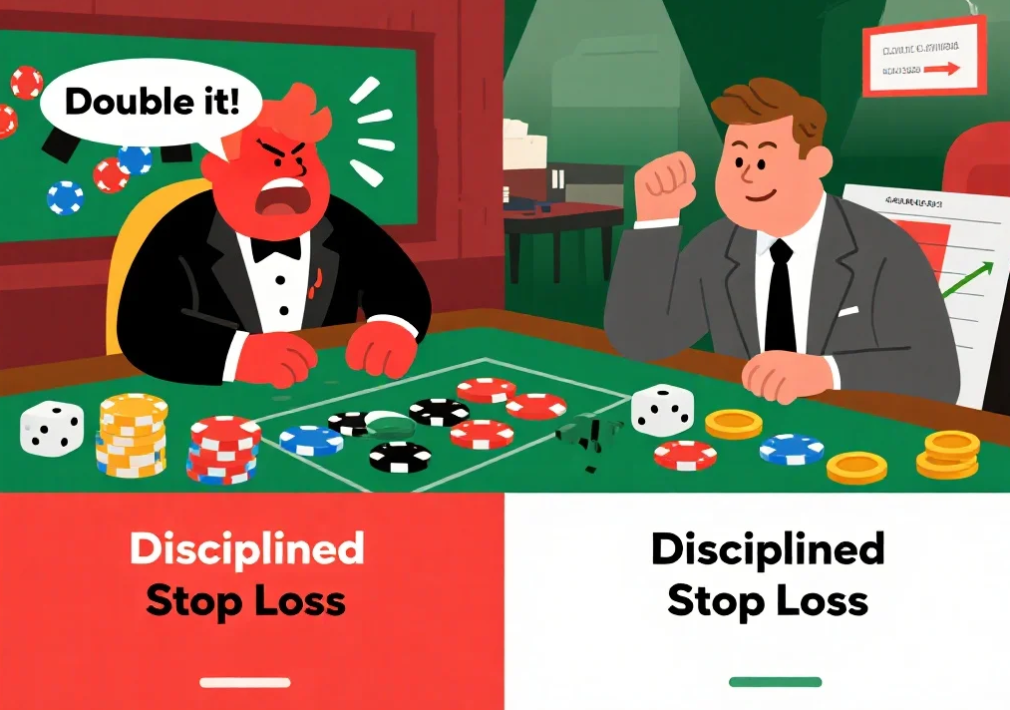 百家樂錯誤心態與正確風控思維的對比圖